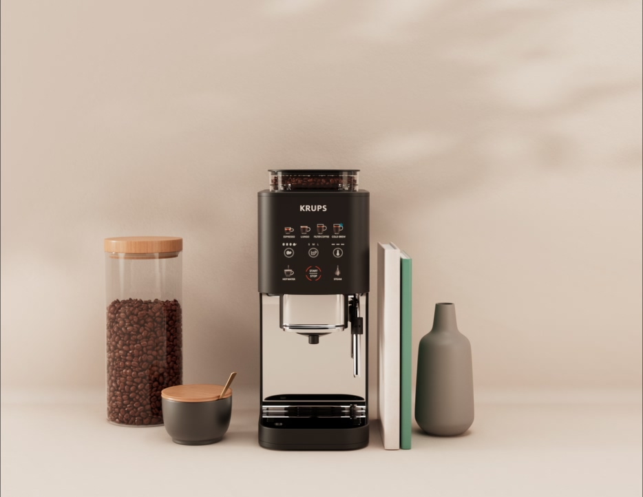 Front view of CG picture of Krups coffee crush machine